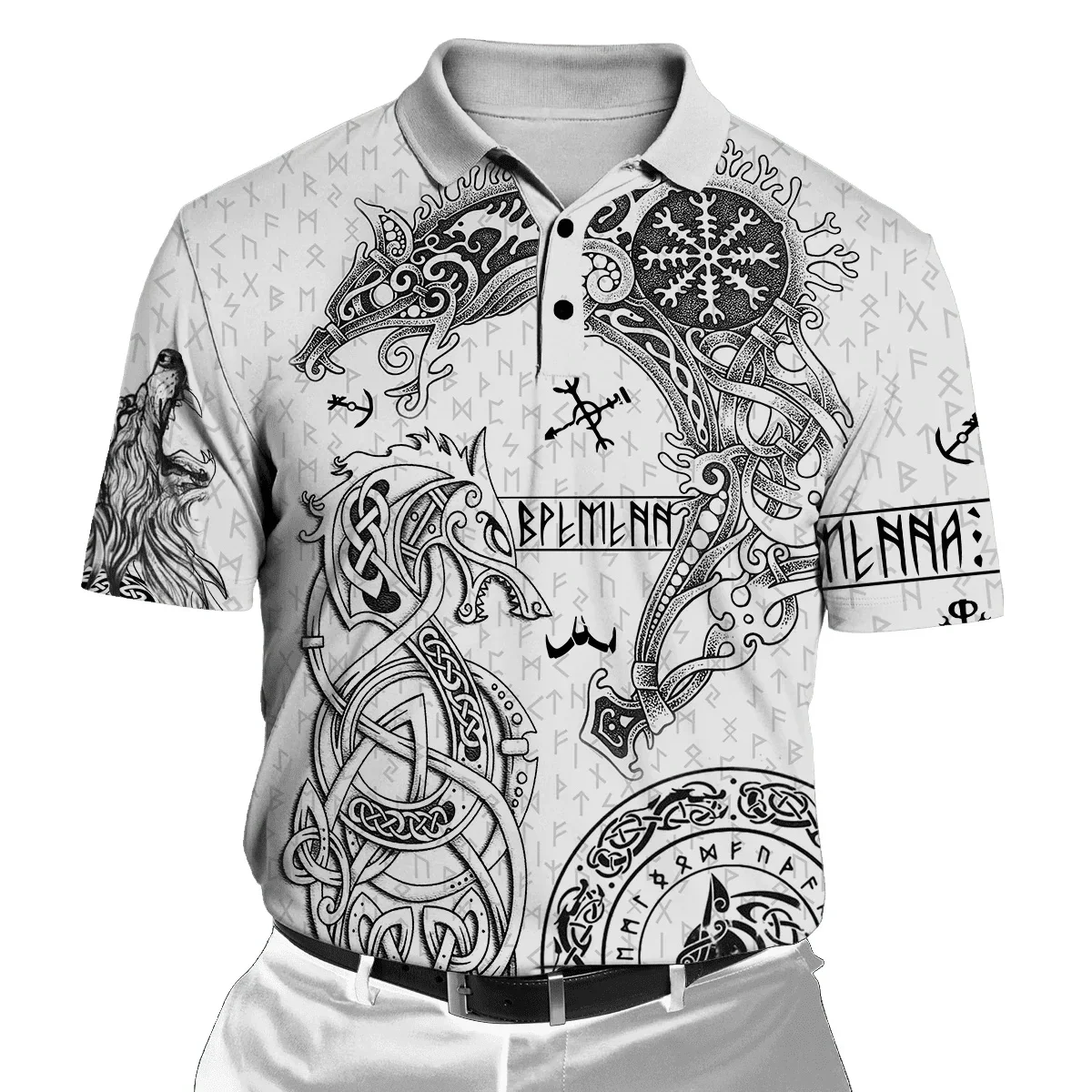 PLstar Cosmos Raven Of Mjolnir Odin Tattoo Symbol 3D completamente estampado Polos para hombre Camisa informal de manga corta con solapa PLP05 - imagen 4