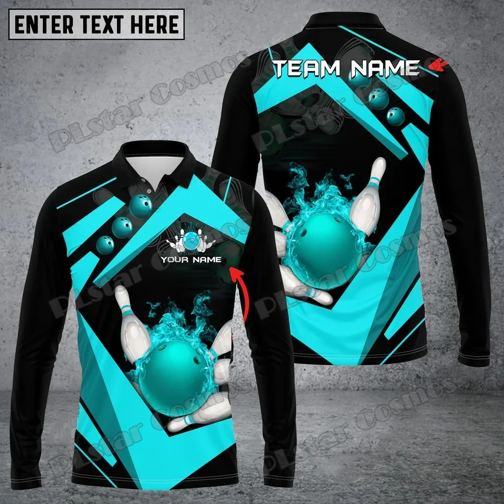 Polo de manga larga para hombre con estampado 3D de nombre personalizado Multicolor Premium de bola de bolos, Polo informal Unisex de otoño PLP82 - imagen 2