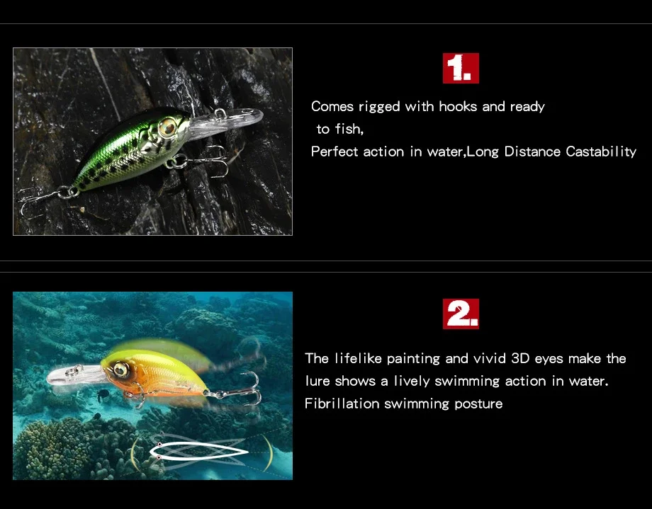 1 Uds Mini manivela flotante señuelo de pesca Wobblers 55mm 4,8g Crankbaits Japón cebo duro de plástico Artificial aparejos de pesca de lubina - imagen 3