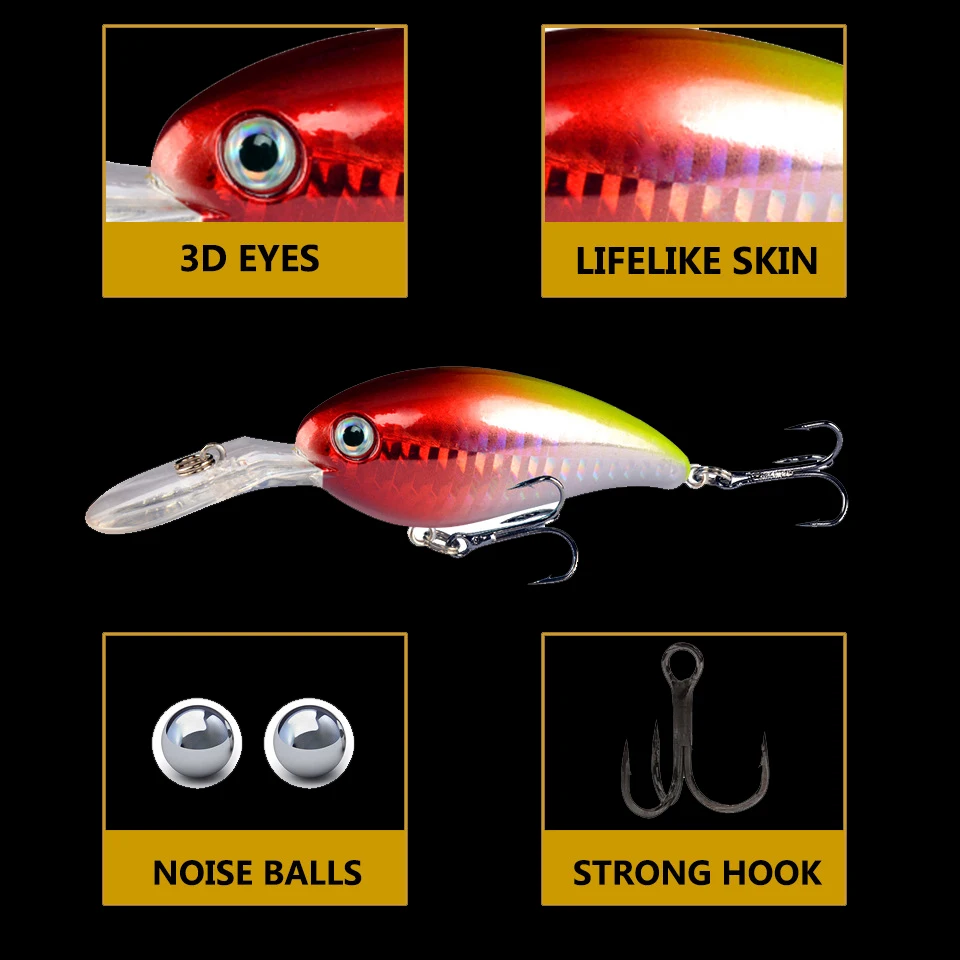 5 uds manivela señuelo de Pesca cebo Wobbler Minnow Isca ojos artificiales 3D señuelos Crankbait para lubina Lucio carpa aparejos de Pesca - imagen 3