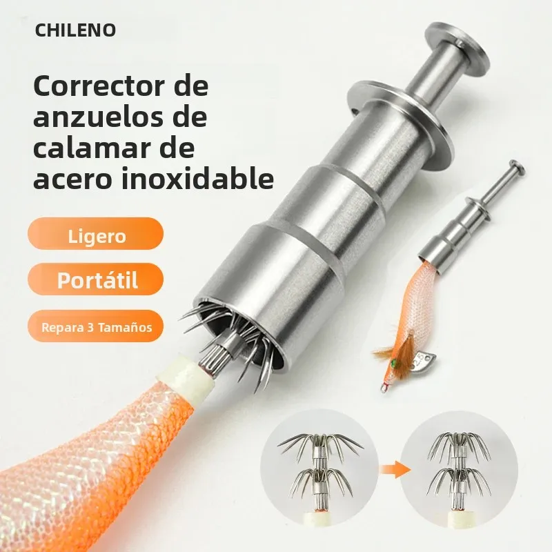 Corrector de anzuelo de calamar de acero inoxidable para niños, 1 unidad, puede restaurar un anzuelo de pesca deformado, accesorio de aparejos de pesca portátil y ligero