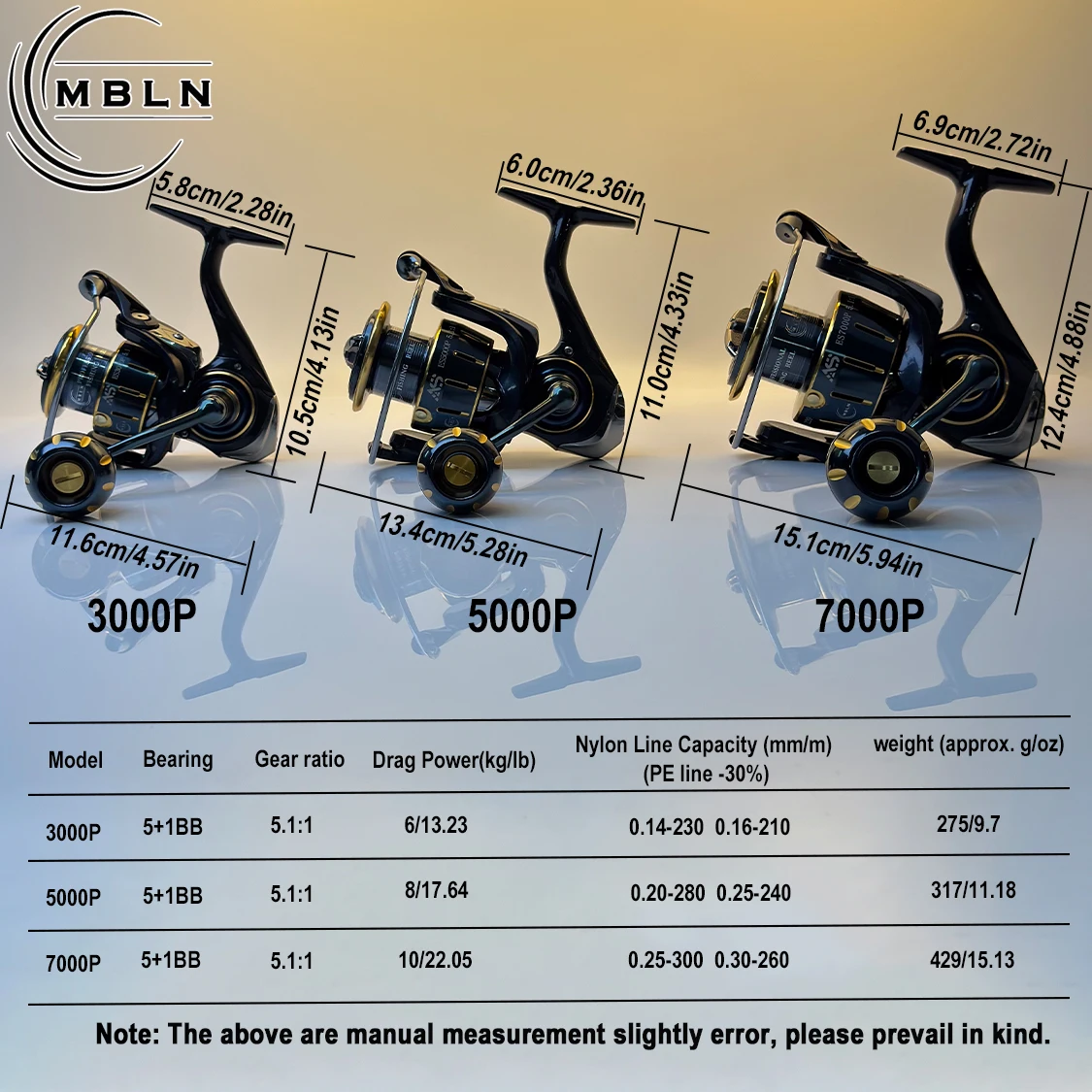 Carrete Spinning MBLN – 5+1 rodamientos, cuerpo aluminio y mango metálico - imagen 5