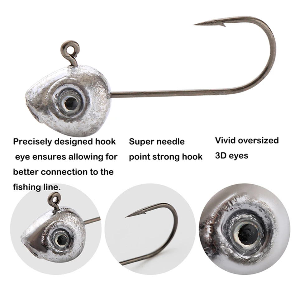 Anzuelo de pesca con cabeza de plantilla pequeña, Mini gancho de gusano suave con ojos, accesorios artificiales Isca, 5 piezas, 1,5g, 1,8g, 2g, 2,5g, 3g, 3,5g - imagen 2