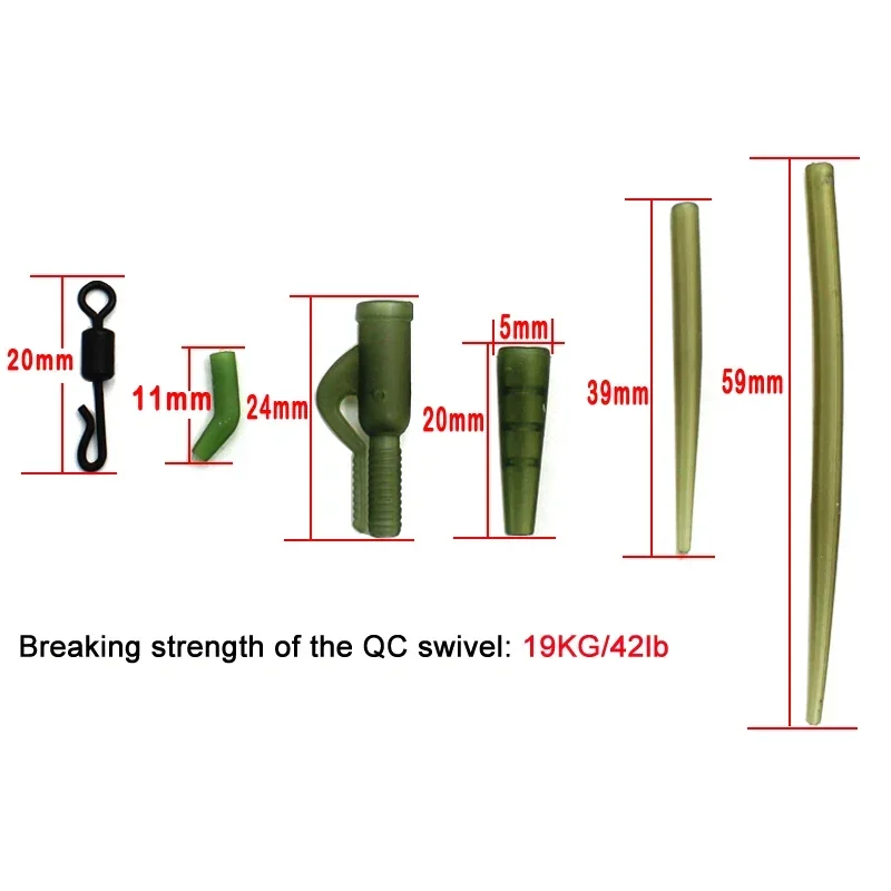 Accesorios de pesca de carpa, Clip de plomo, cola giratoria de cambio rápido, mangas antienredos de goma, alineador de línea para aparejos de pesca de carpa - imagen 3