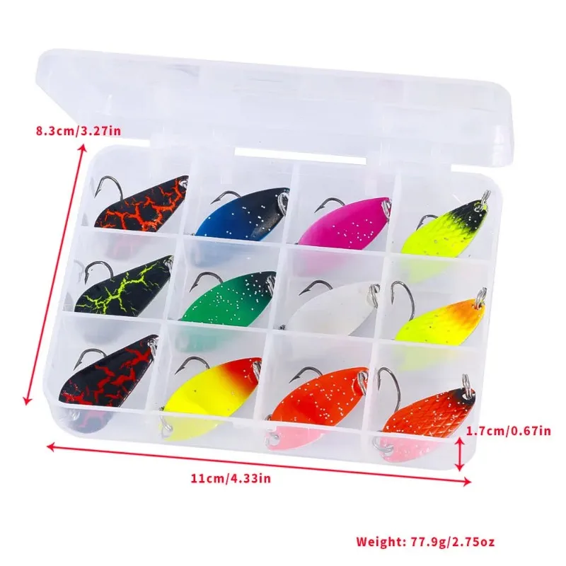 Color aleatorio 12 unids/set Jig lentejuelas camino corredor cebo conjunto un solo gancho cuchara rayas Warbler cebo falso cuchara lentejuelas Señuelos de Pesca - imagen 2