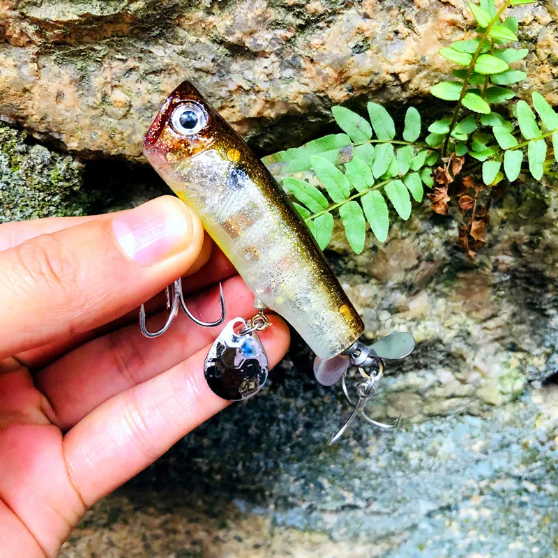 Señuelos de Pesca de agua, cebo Popper de 75mm y 13,5g con lentejuelas, cebo Artificial duro, aparejos de pesca de lubina de agua salada - imagen 5