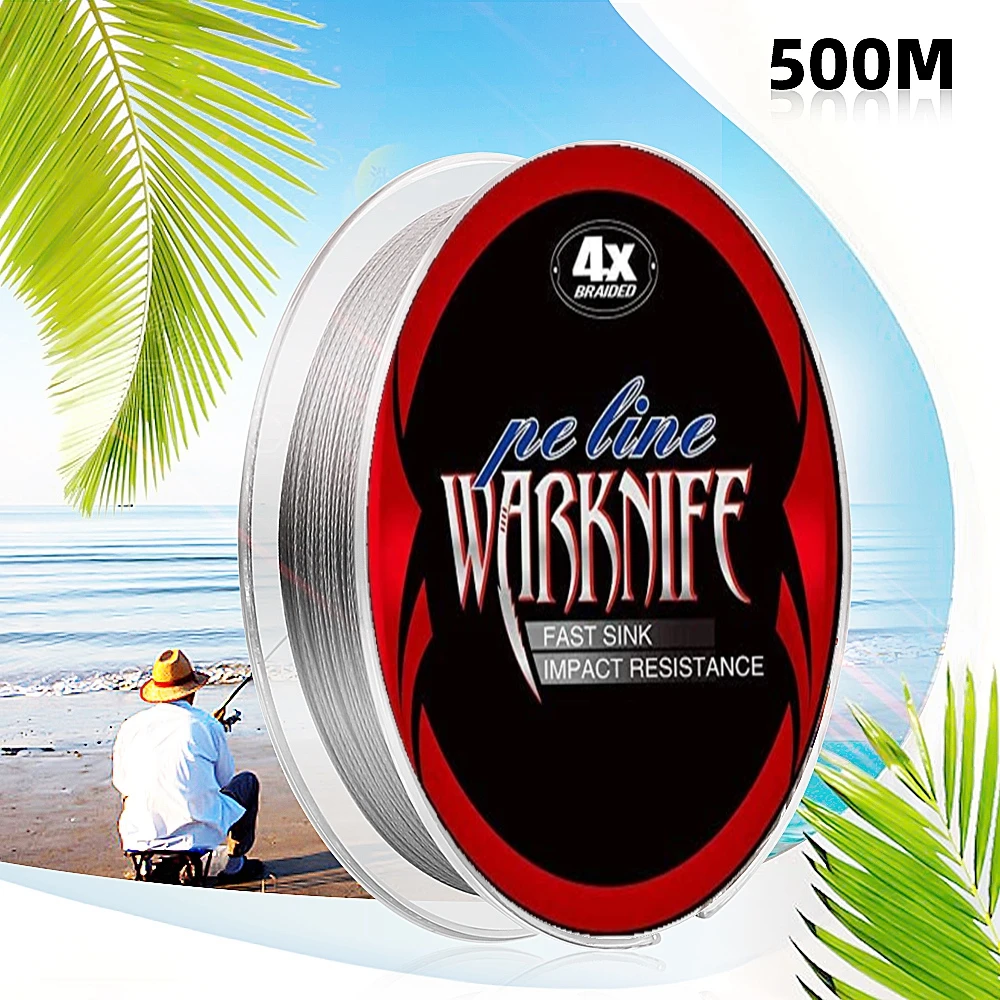 Warknife-línea de pesca trenzada de 4 hebras, 500M, PE, líneas trenzadas multilamentes, línea flotante más suave, línea de alambre para pesca de carpa, 9 colores - imagen 2
