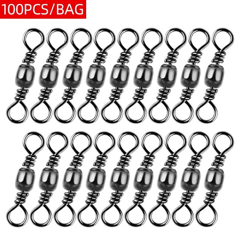 100 Uds conector de pesca barril giratorio de acero al carbono conector de anzuelos de mar para pesca en el mar accesorios de conector Luer