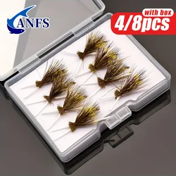 ANFS 4 piezas/8 piezas Kit de moscas de pesca con mosca seca-cebo con mosca hecho a mano para pesca en agua dulce