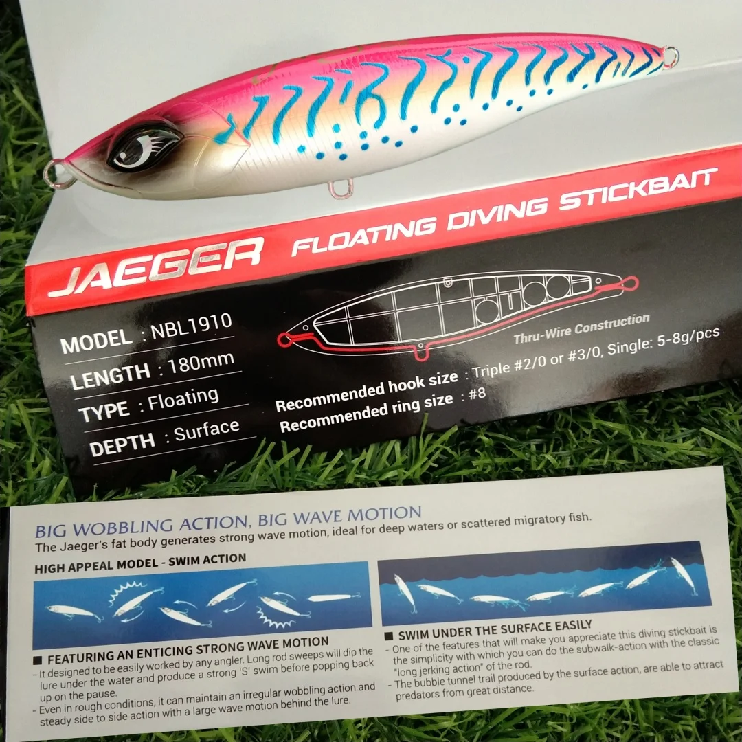 Señuelo de pesca con lápiz flotante, 2 uds., 180mm, 76g, Stickbait, Wobbler de agua profunda, cebo Artificial, cebos duros, atún de lubina - imagen 5