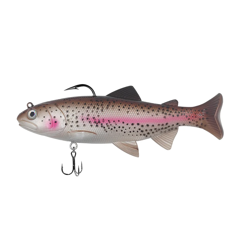 Señuelos de pesca blandos de PVC con cabeza de plomo, cebos artificiales para natación, cola en T, Wobblers de Swimbait de silicona con gancho, 18cm, 125g - imagen 4