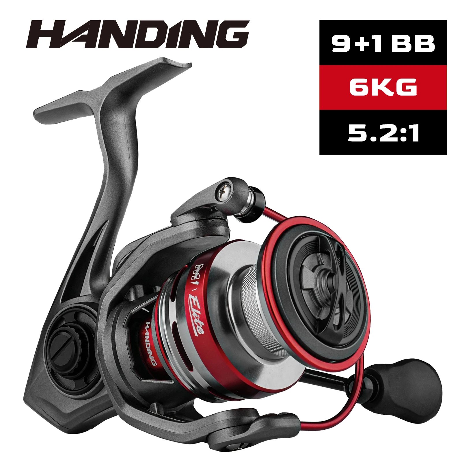 HANDING Elite-sistema de descenso lento y ligero, carrete giratorio de 6 KG de arrastre máximo, arandela de arrastre de 3 discos, relación de engranaje 5,2: 1, mango atornillado