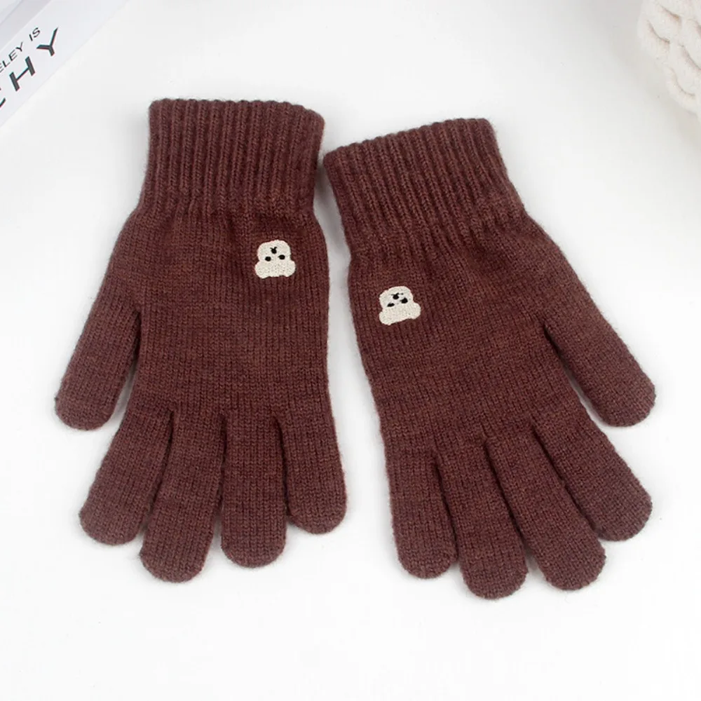 Nuevos guantes cálidos de punto para invierno, guantes de pantalla táctil de Color sólido con oso, guantes de ciclismo a prueba de viento de felpa para hombres