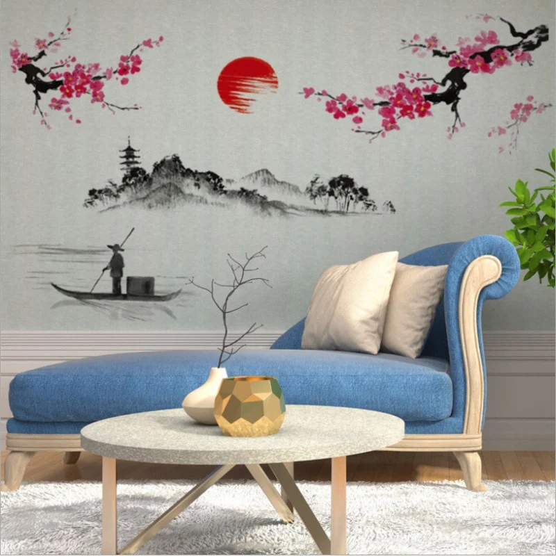 Estilo chino Sakura japonés Rosa flor de cerezo árbol decoración Mural calcomanías pegatina de pared póster papel tapiz Decoración. - imagen 5