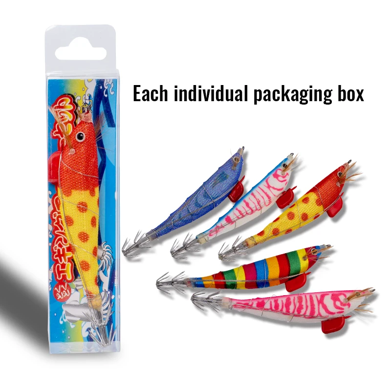 5 unids/set anzuelo luminoso de calamar, anzuelo de madera para camarones, sepia de aguas profundas, Señuelos de Pesca de agua salada, cebos duros - imagen 2