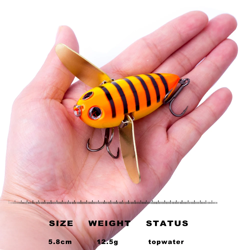 CCLTBA-SEÑUELOS Topwater de 5,8 cm, 12,9g, cuerpo duro, cuchara de Metal, alas de hoja, Wobblers de abeja, Señuelos de Pesca, aparejos de cebo Popper Minnow - imagen 2