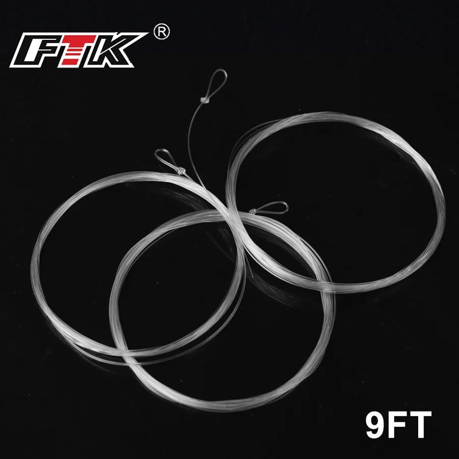 FTK-línea de pesca con mosca, líder cónico con bucle transparente 100% fluorocarbono o nailon, 9 pies, 3X/4X/5X/6X - imagen 5