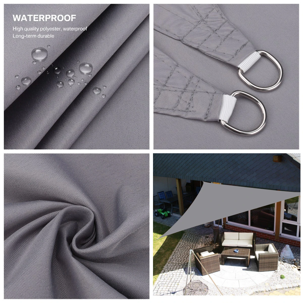Vela de sombra impermeable gris, vela de sombra para jardín al aire libre, Patio, fiesta, 98% bloque UV, toldo protector solar, toldo, protector solar con cuerda - imagen 4