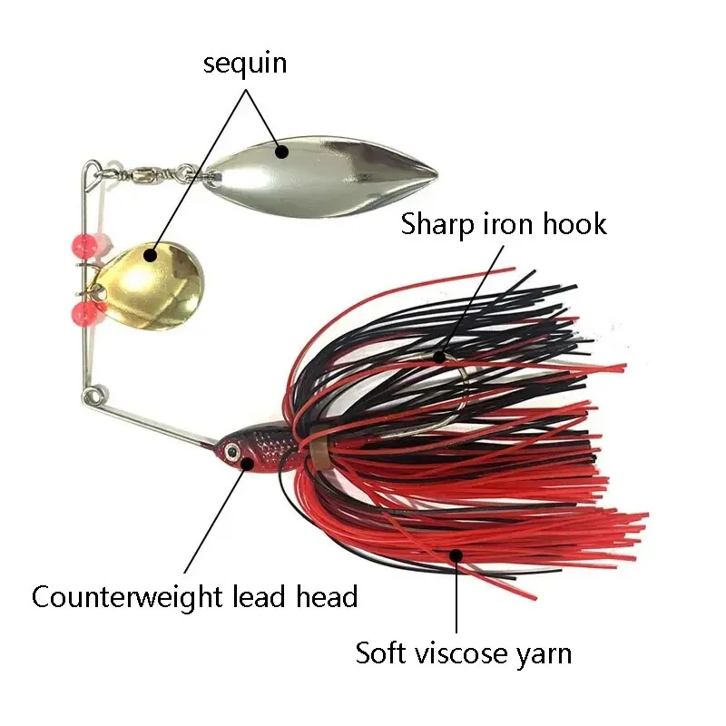 Cebos de bigotes Luya, cebos con purpurina, pirueta, pesca en el mar, cuentas rojas, cebos giratorios combinados con purpurina - imagen 4