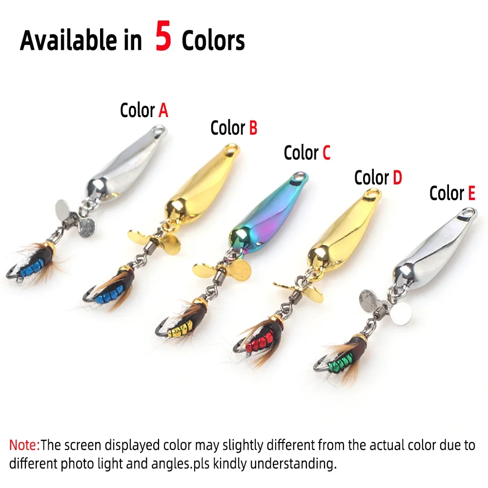Wifreo-Juego de señuelos de pesca con mosca, 2 piezas/5 piezas, hélice giratoria, lentejuelas de Metal, cebo de insectos, Micro moscas, trucha, lubina - imagen 4