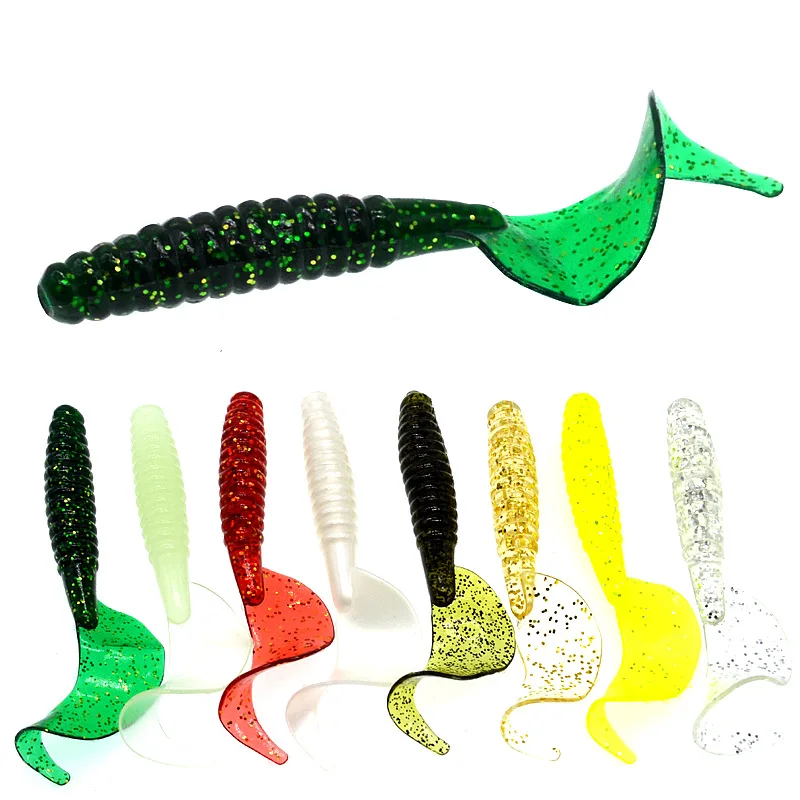 Señuelo de pesca de gusano con cola ondulada, cebo suave, larva, 9cm/5,5g, señuelos artificiales, bolsa de 8 piezas - imagen 4