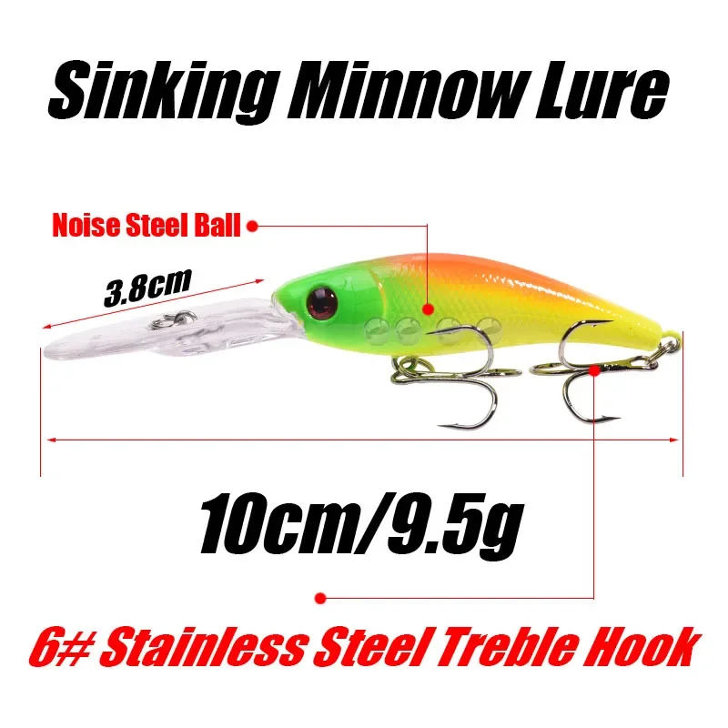 Señuelo de Pesca Minnow, 10cm, 9,5g, Wobbler que se hunde, cebo duro Artificial con ganchos para Lucio, Pesca, Crankbaits, aparejos de Pesca, 1 ud. - imagen 2