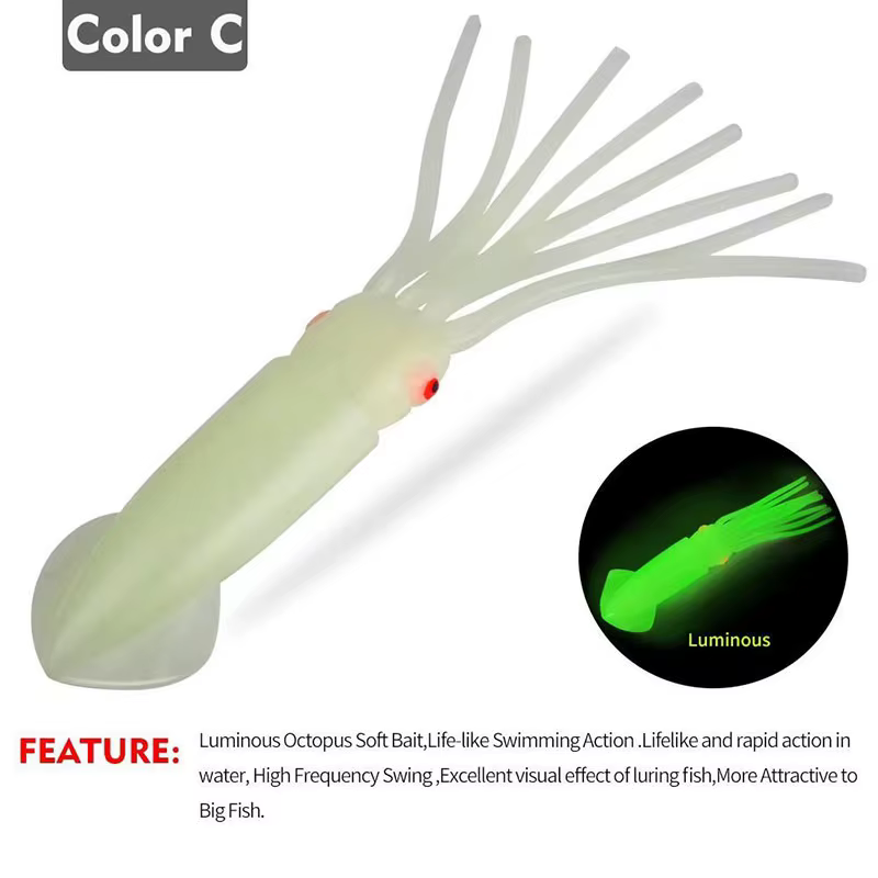 Experimente el brillo cautivador de nuestro luminoso cebo de calamar para una atracción de pesca irresistible