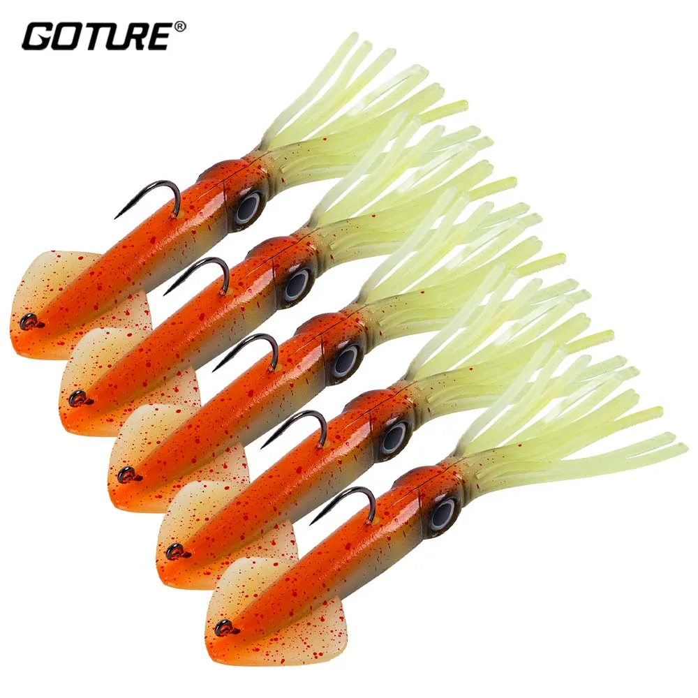 Señuelo de pesca suave de calamar Goture, 14cm, 36g, plantilla de pulpo biónico, cebo Artificial luminoso de silicona, mezcla de colores para pesca en barcos de mar