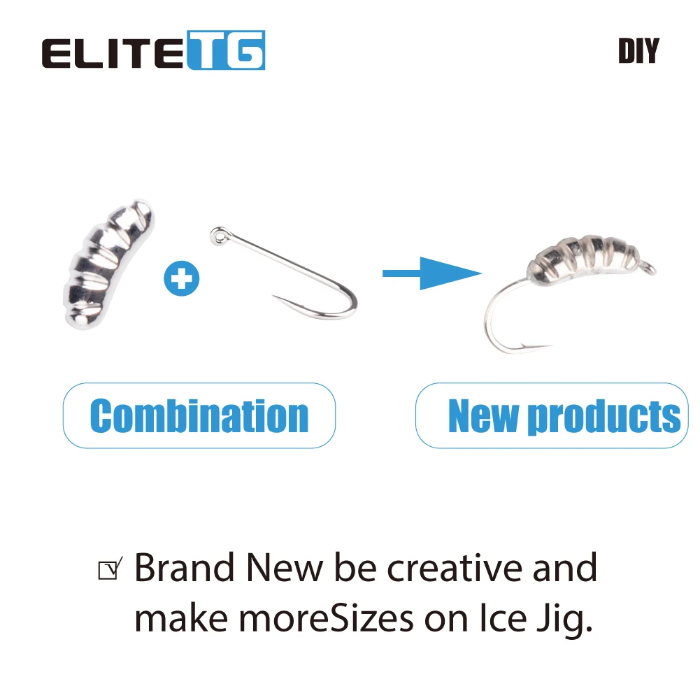 Elite TG 20 piezas cabeza de plantilla de concha trasera de hielo de tungsteno, gancho de hielo, accesorios de señuelo de invierno de 7,6-10mm, tackel de señuelo de pez solar para perca de lubina DIY - imagen 3