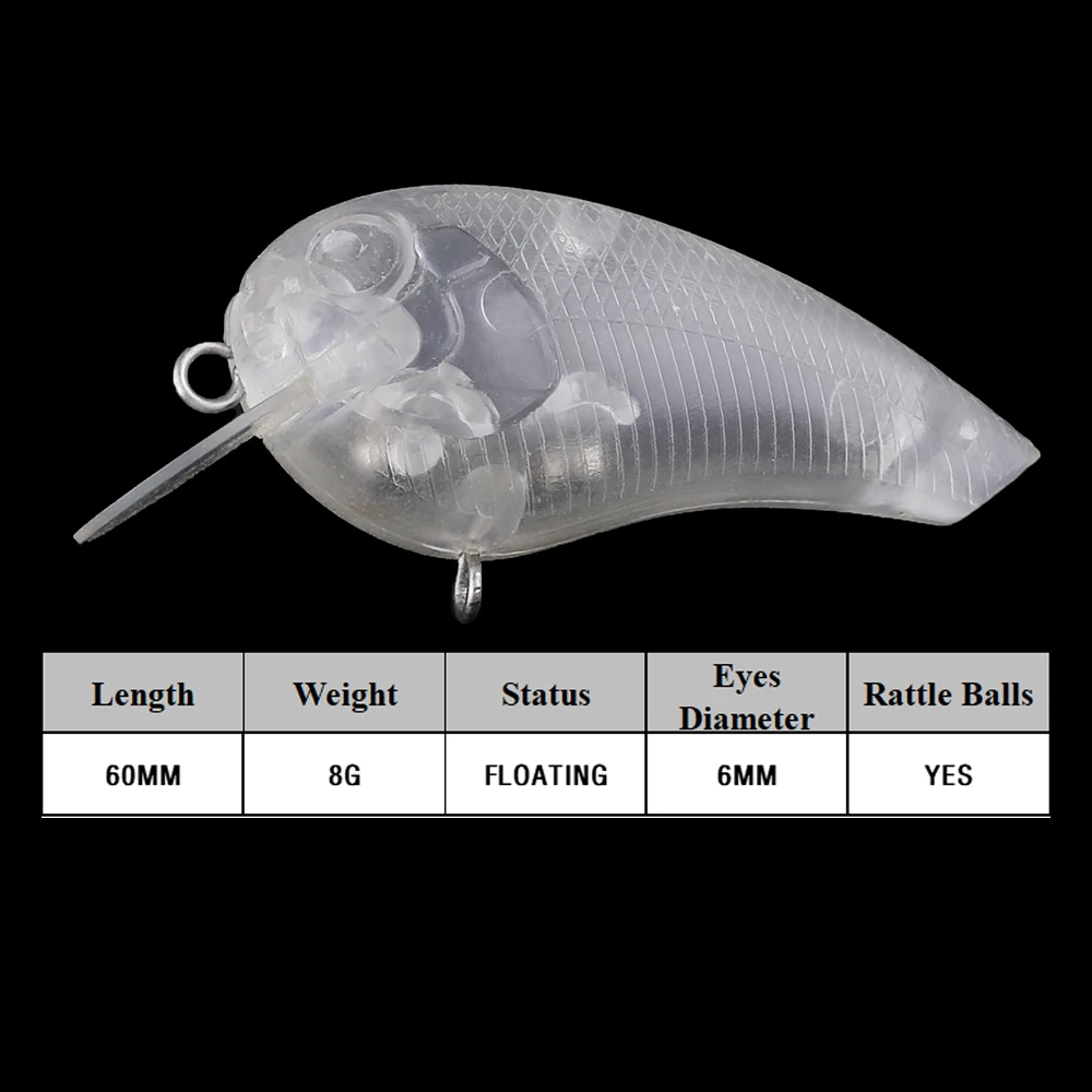 Chan'sHuang 20 piezas cebo en blanco sin pintar 60mm/8g sonajero flotante labio redondeado Crankbait DIY señuelo de pesca Artificial hecho a mano - imagen 2