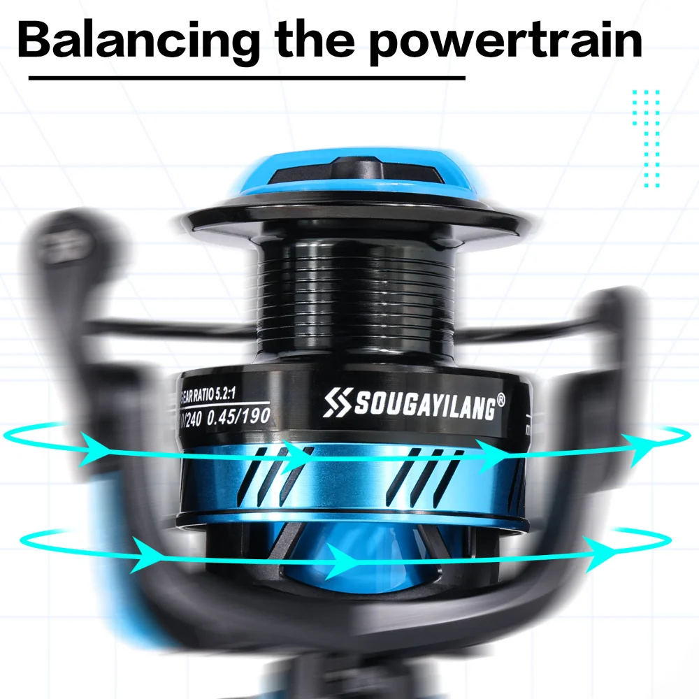 Carrete de pesca giratorio Sougayilang 1000-4000, carrete de arrastre máximo de 10kg, relación de engranaje 5,2: 1, carrete de pesca para pesca en agua dulce - imagen 3