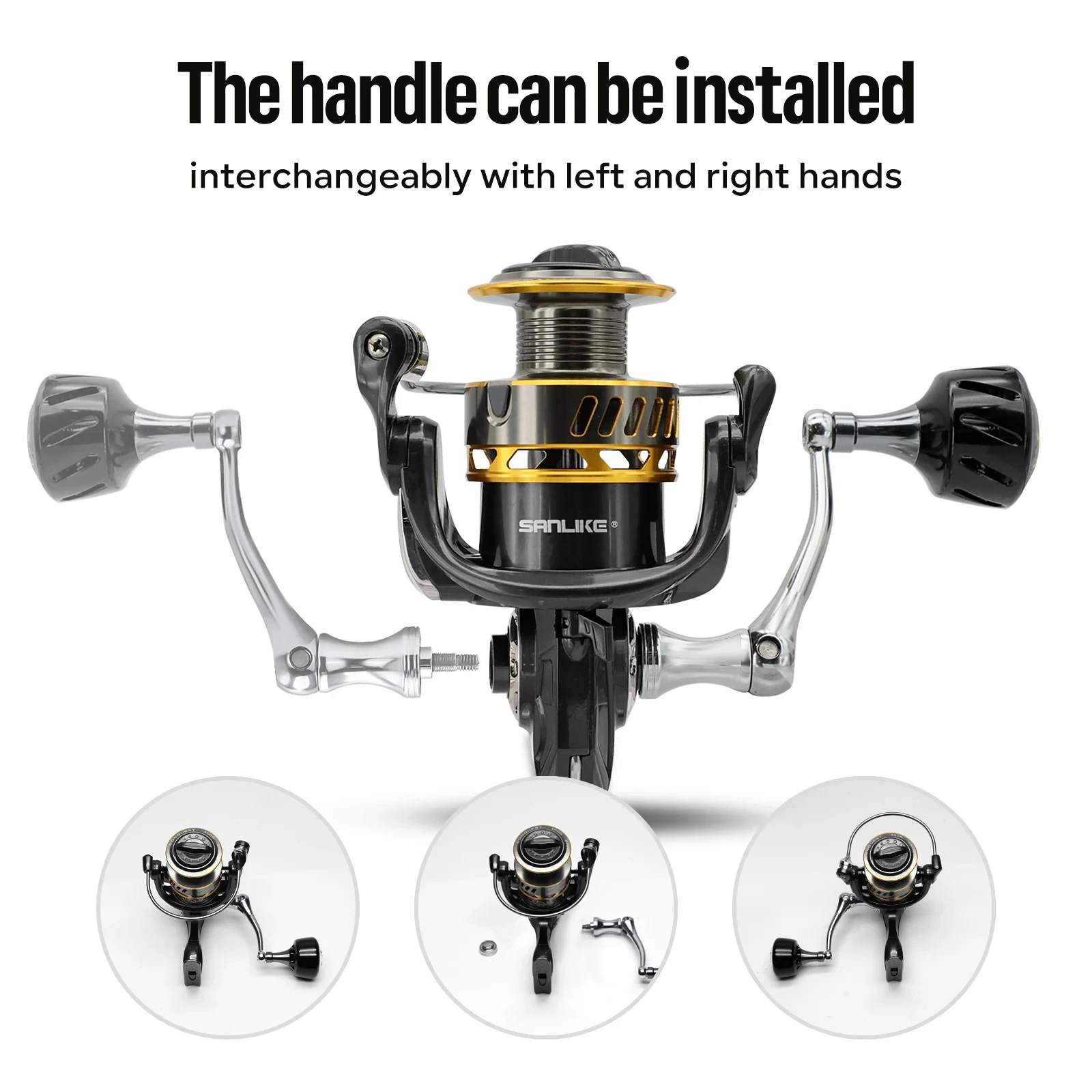 Carrete de pesca giratorio de aluminio SANLIKE 5,2: 1 relación de engranaje 7 + 1BB ligero 40,5 libras resistencia máxima para herramientas de pesca de agua salada - imagen 4