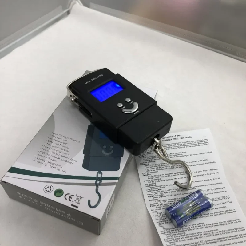 Báscula electrónica A08, Mini Paquete de equipaje de pesca portátil, Express, 50kg, gancho, accesorios, pantalla en inglés - imagen 5