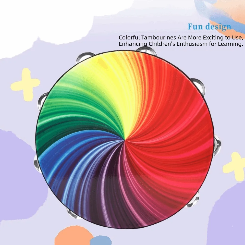 Tambor infantil de mano doble fila de cascabeles colorido para niños - imagen 4