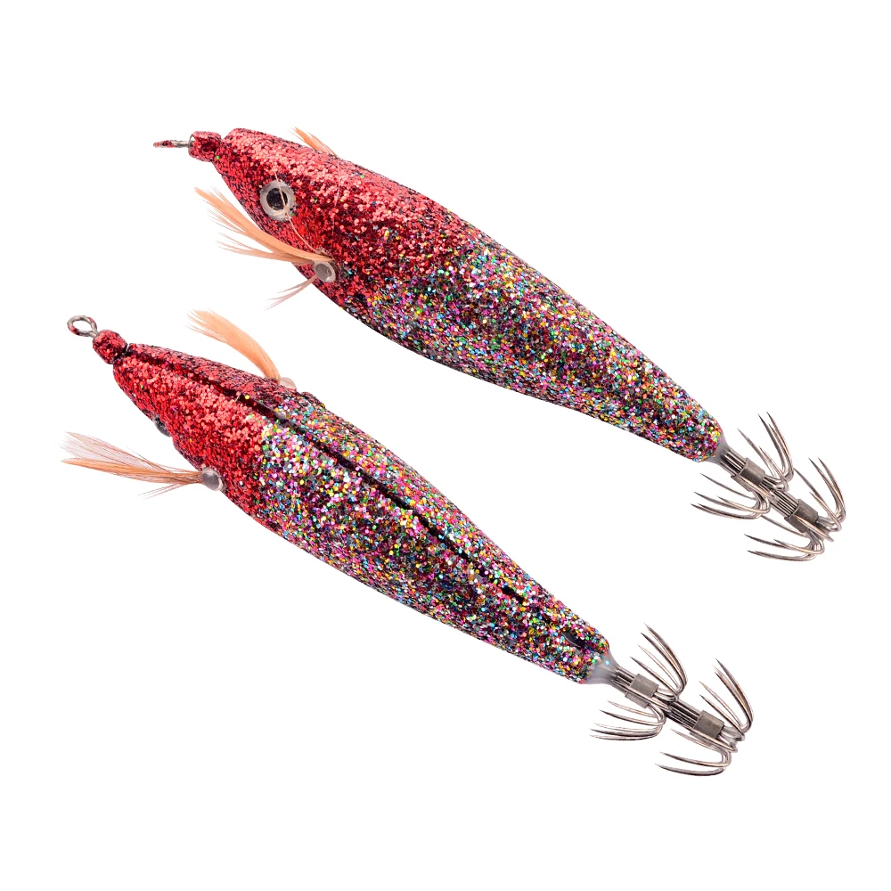 Plantilla de Calamar de 2 piezas, Señuelos de Pesca de 10cm y 10,2g, cebo duro Artificial de madera para camarones, pulpo, sepia, anzuelo, Spinnerbait para productos marinos - imagen 4