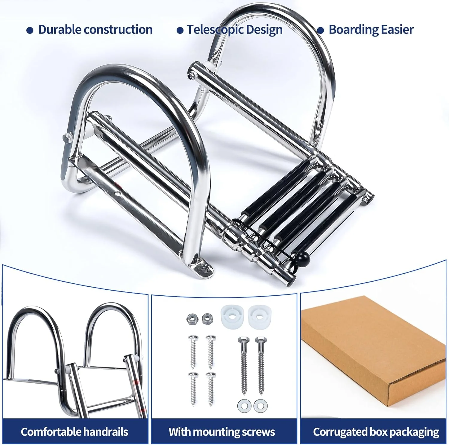 Escalera plegable de acero inoxidable para barco Pontón, accesorio telescópico para entrada trasera, resistente, personalizado, 4 escalones - imagen 5