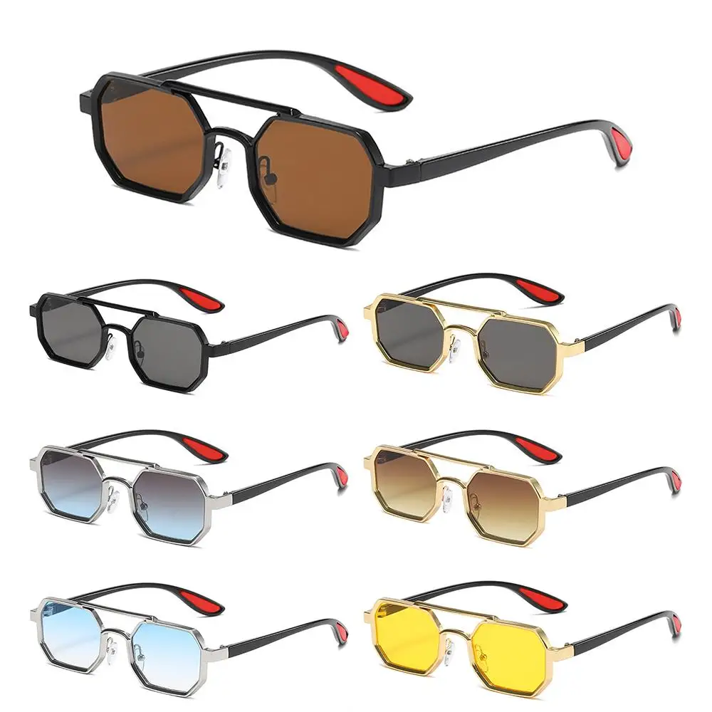 Gafas de sol poligonales de metal de moda Street Wear Punk gafas de sol de doble puente UV400 para hombres - imagen 2