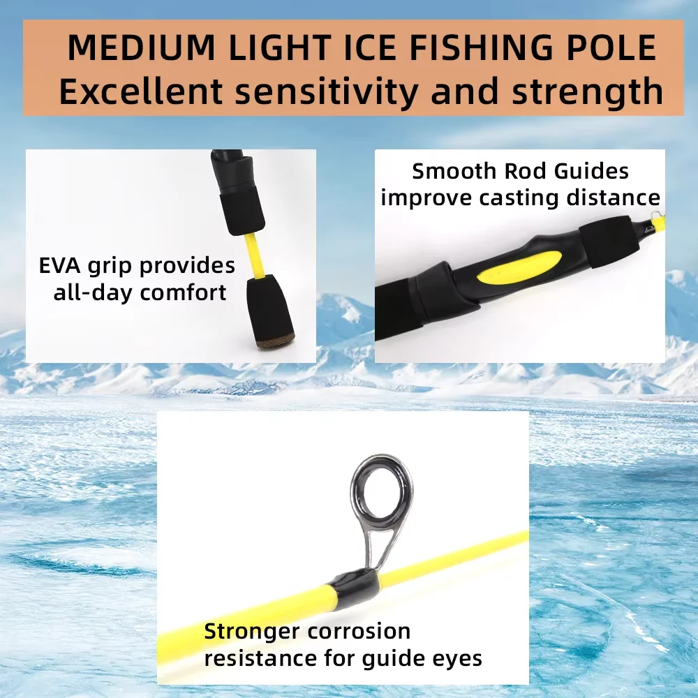 Juego de postes de viaje para pesca en hielo, juego de postes de pesca de invierno, carretes giratorios, anzuelos de cebos con carrete de pesca 3BB 5,2: 1 con bolsa negra - imagen 4