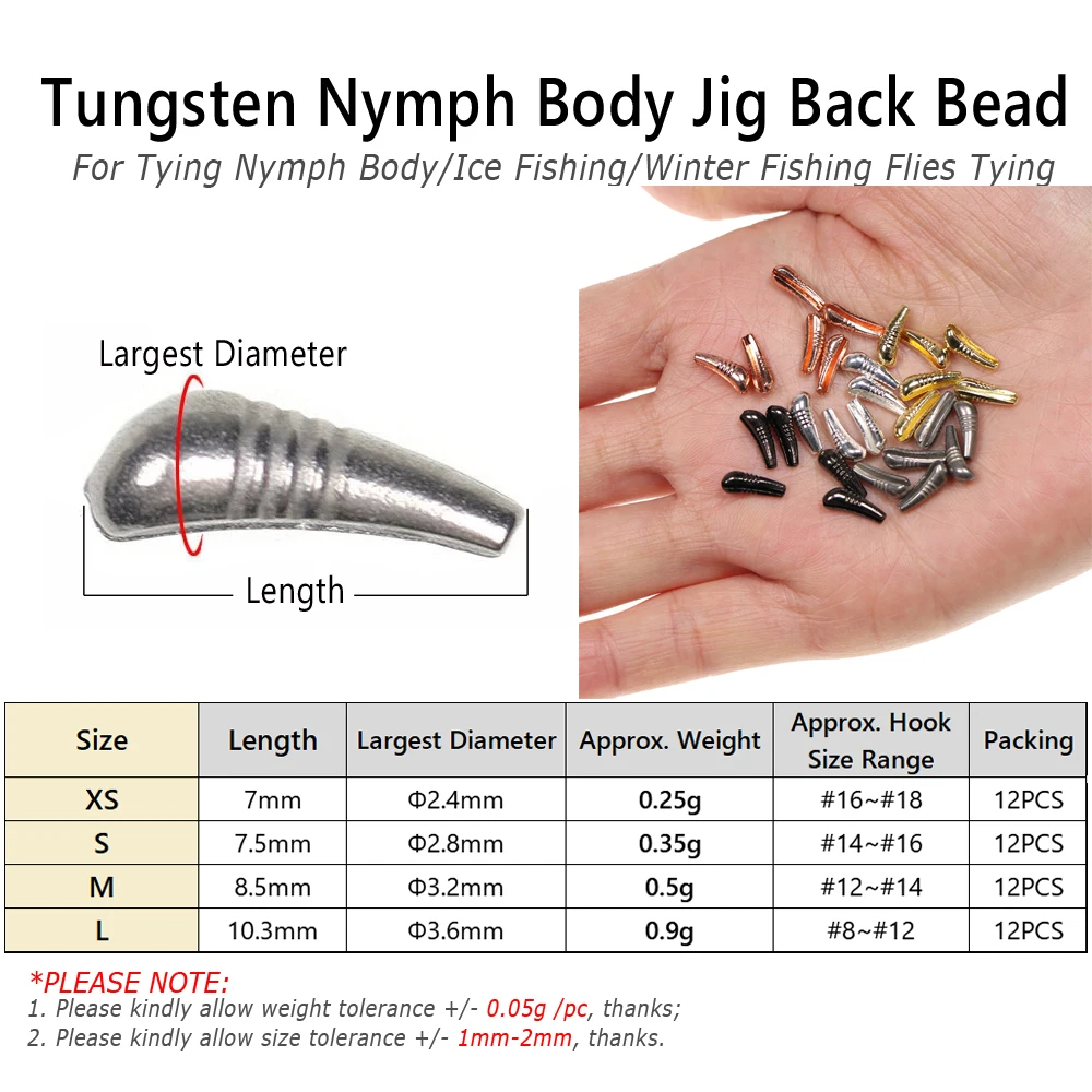 Bimoo-plantilla de aleación ponderada para Ninfa, 12 Uds., cuentas traseras para Jig Ninfas, atado de moscas/materiales de punto, Señuelos de pesca de hundimiento rápido - imagen 2