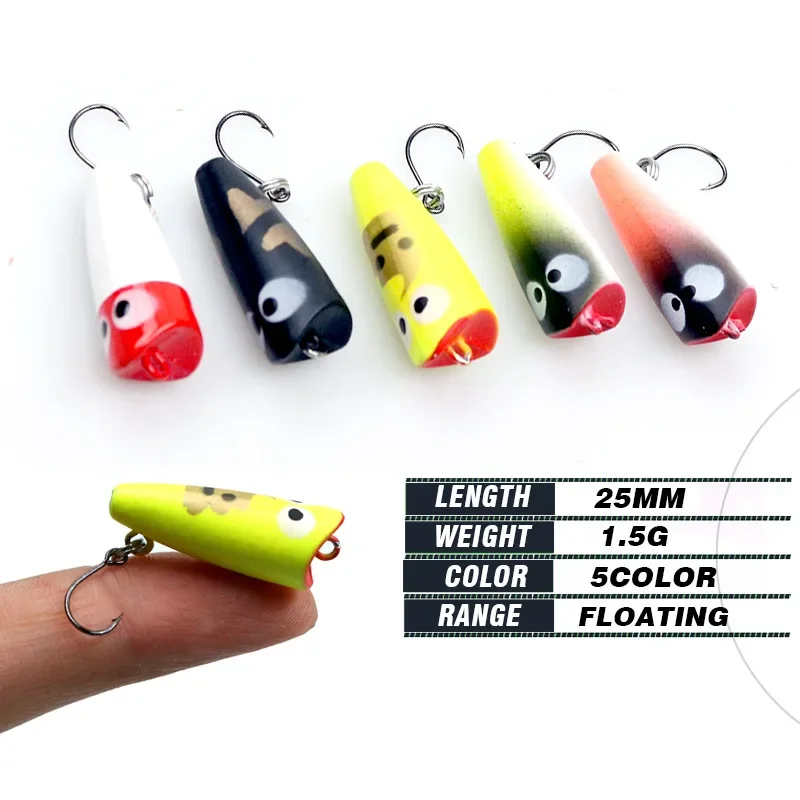 Señuelo Popper Poper flotante barato, anzuelos de manivela, mini cebos de pesca popper, aparejos de pesca, 2,5 cm, 1,5g - imagen 5