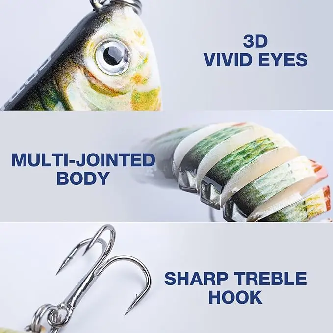 Goture-señuelo de lubina de fregadero lento, 5 uds., articulado, para trucha, Pike, acción multisegmento, agua dulce/salada con caja, ojos 3D - imagen 2