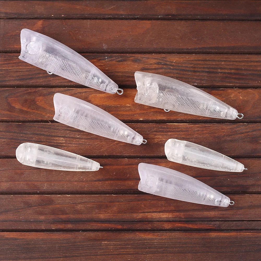 Hanlin-cebos de plástico duro de cuerpo transparente, aparejos de pesca de lubina, Popper grande, Topwater, sin pintar, 65mm/75mm, 11,5g/18,2g, 10/20 piezas - imagen 3