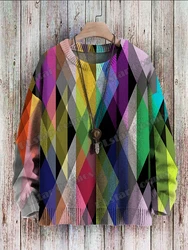 KMY20-suéter de punto informal Unisex, suéter de cuello redondo con estampado 3D, arte geométrico, degradado, Multicolor, Simple, Invierno