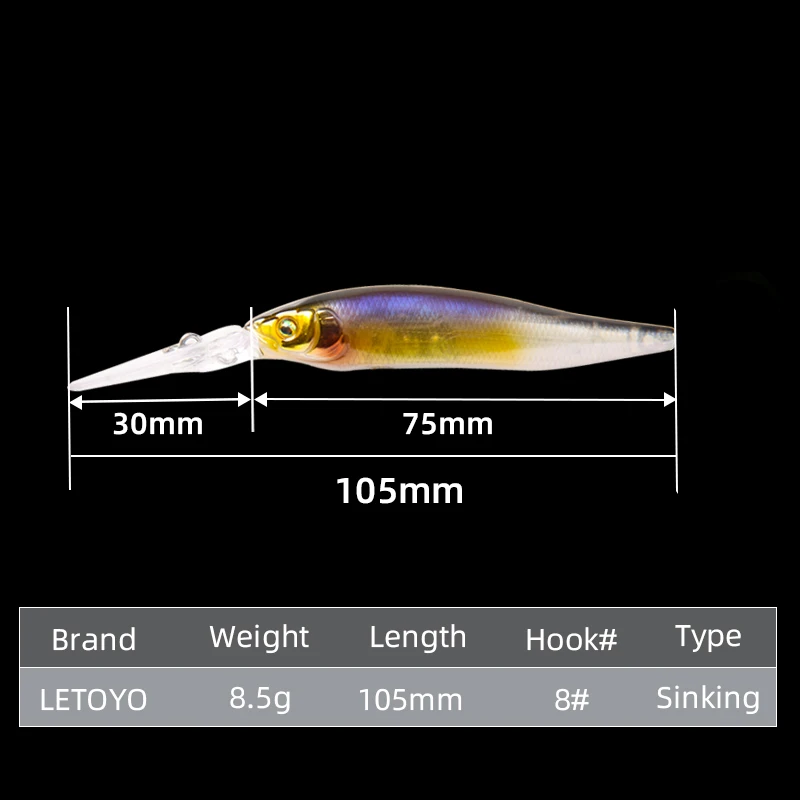 LETOYO-señuelo de pececillo de buceo profundo, placa de lengua larga, señuelo de pesca de pececillo con bola de acero, cebos duros artificiales para lubina, 8,5g/105mm - imagen 2
