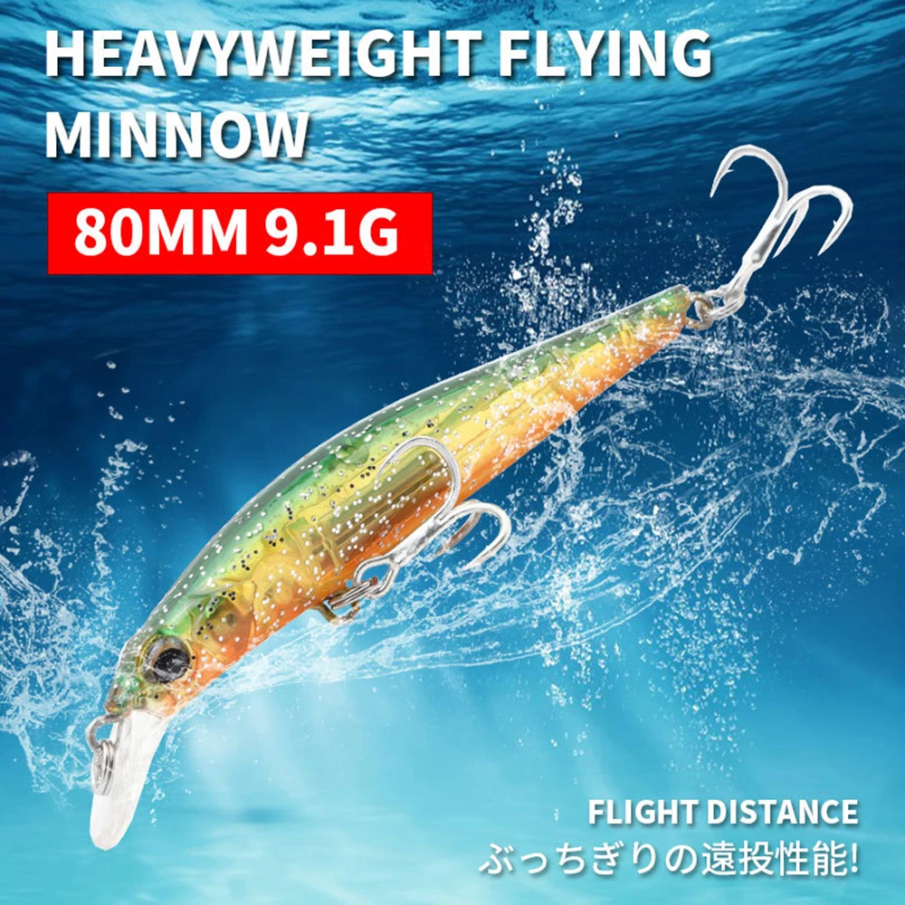 Señuelos de pesca de 8cm y 9,1g, pececillo que se hunde, Wobbler, cebo duro Artificial de fundición larga, aparejos de pesca Jerkbait para trucha y lubina MN610 - imagen 5