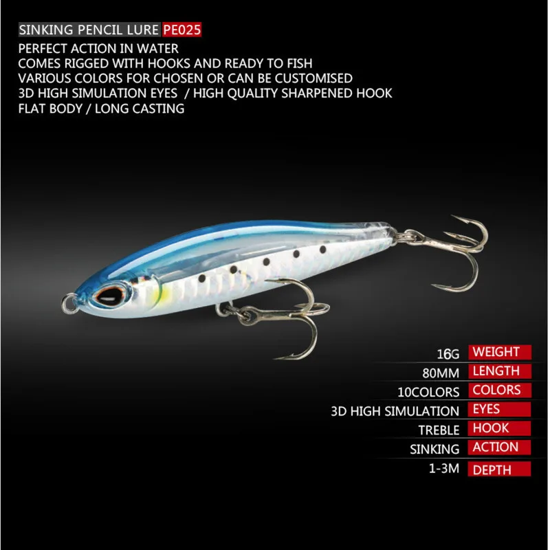 Señuelo De Pesca De lápiz, cebo De hundimiento, 8cm, 16g, aparejos De Pesca De lubina, agua salada, artilugios De Pesca De curricán, Isca Artificial - imagen 2