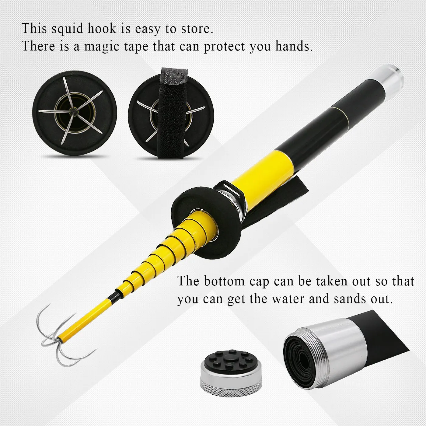 SANLIKE-Gaff de calamar portátil de acero inoxidable, cinco ganchos, poste telescópico de fibra de carbono, varilla extensible, 5M - imagen 3