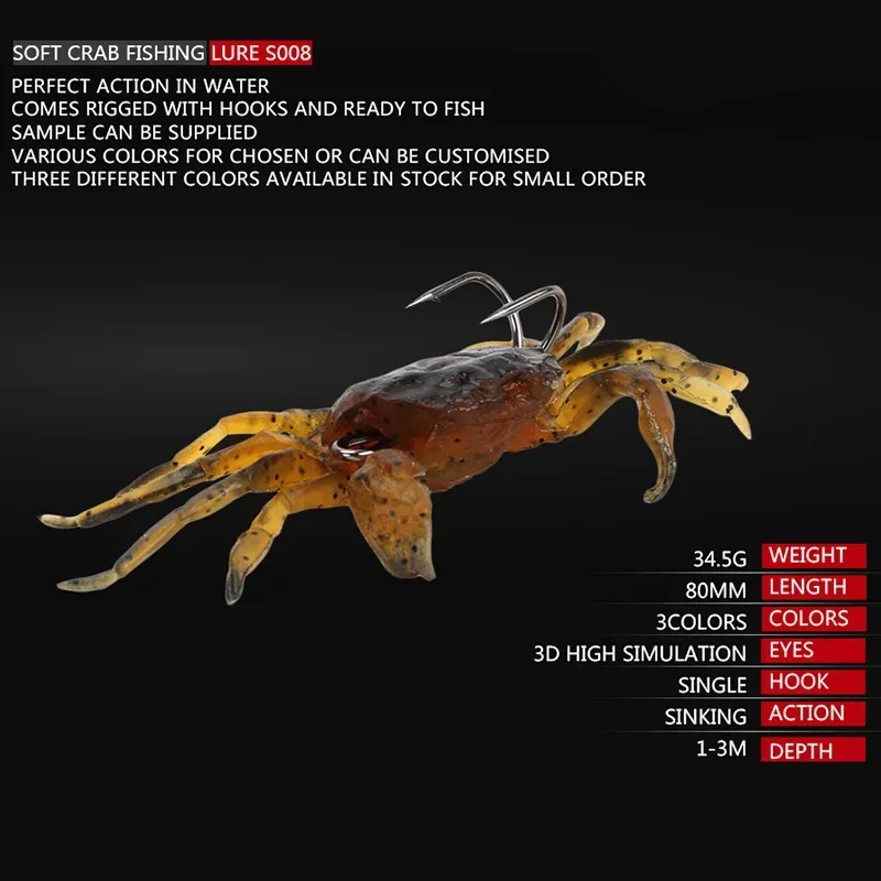 Señuelo de cangrejo Artificial, simulación 3D, cebo de pescado suave multicolor con anzuelo, Señuelos de Pesca para pesca en invierno, 1 ud. - imagen 4
