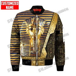 Chaqueta Bomber de invierno para hombre con nombre personalizado, faraón del Antiguo Egipto, estampado 3D, abrigo grueso con cremallera y bolsillo, chaqueta informal cálida con cremallera, FX-11