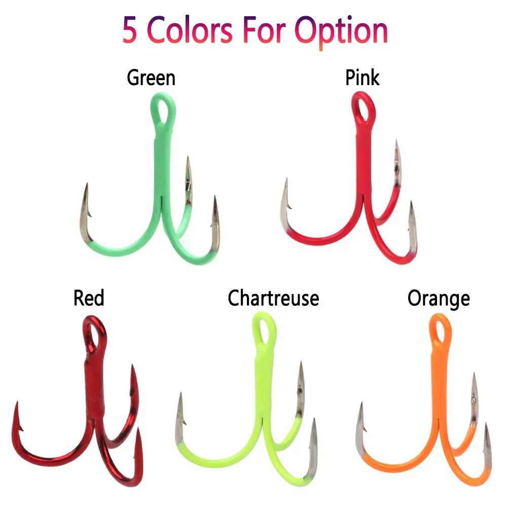 Bimoo, 5 uds., anzuelos triples de acero rico en carbono, anzuelo triple fluorescente/luminoso, Señuelos de Pesca de agua dulce y salada, cebo de pesca - imagen 5